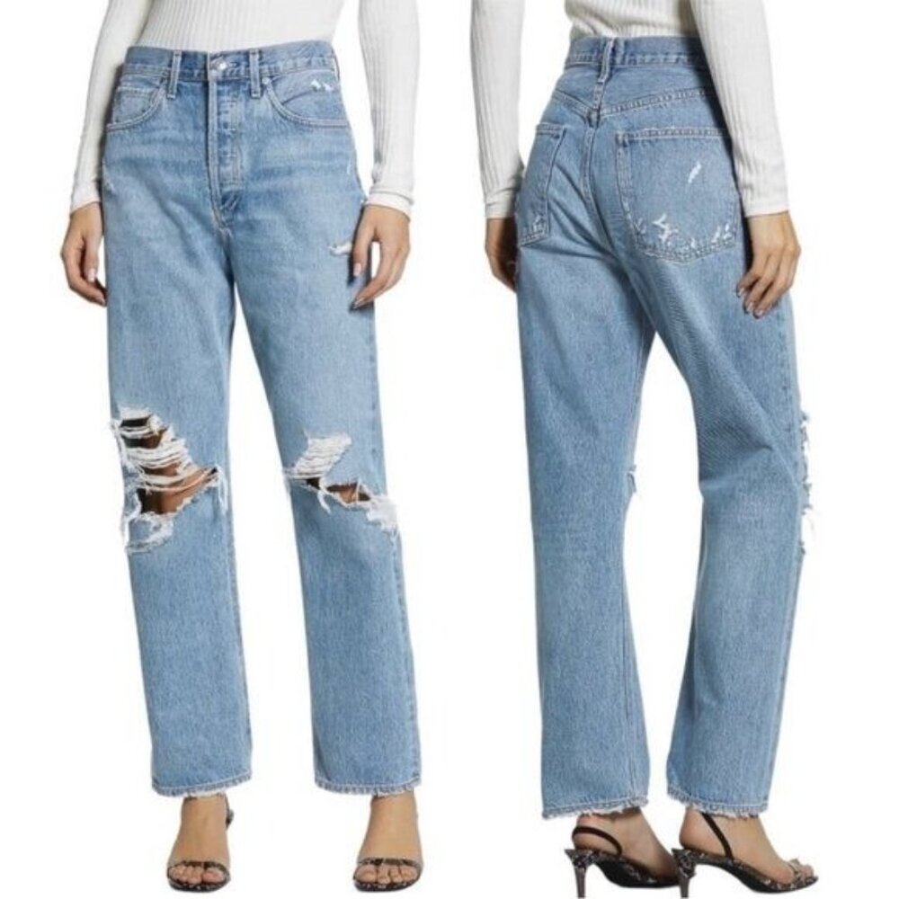 AGOLDE "90's HIGH RISE LOOSE FIT JEAN" w/ Frayed Hem In "FALL OUT" 25